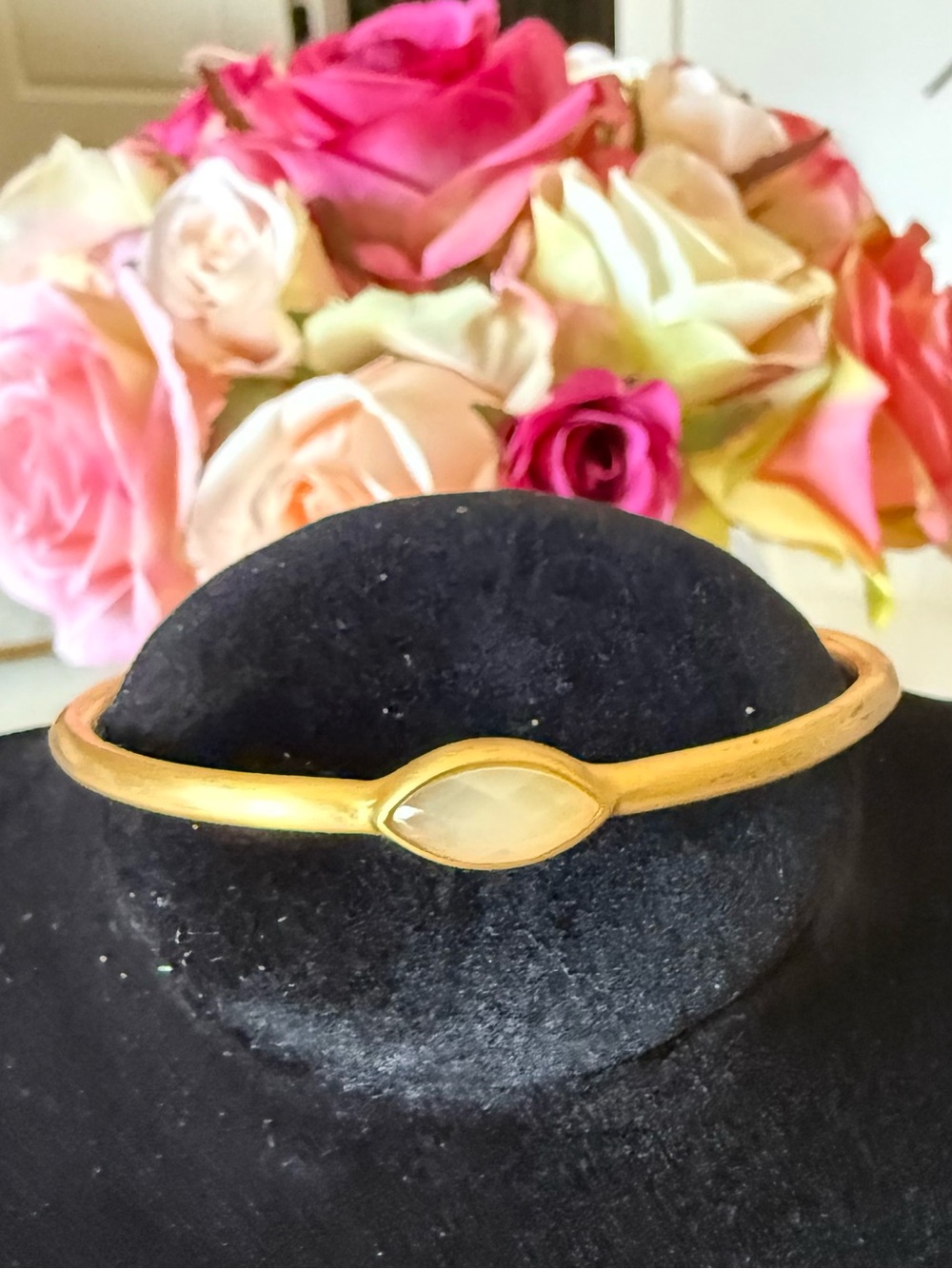 Lucas Jack Gold-Tone Bangle Bracelet Marquise Stone 8”